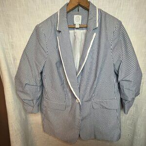 Kilburne & Finch Seersucker Men's 1X Blue White Blazer Jacket 3/4 sleeve preppy